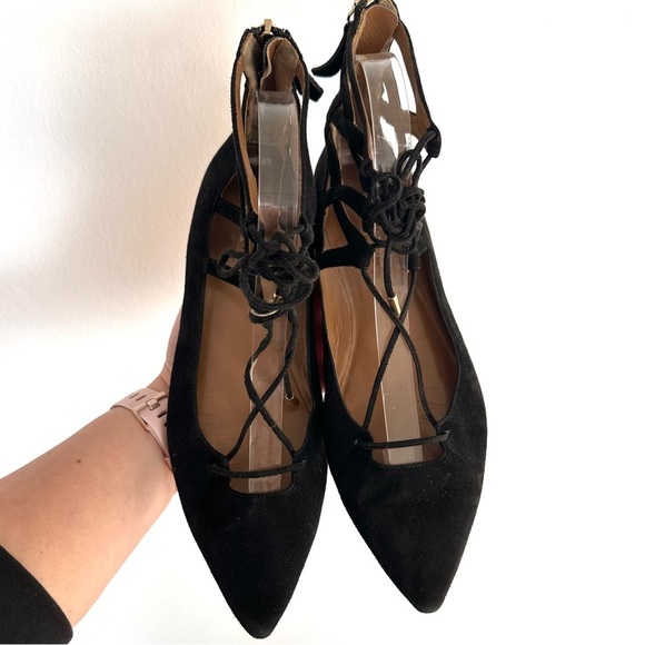 Aquazzura Belgravia Black Lace-Up Women's Flats - Picture 4 of 9